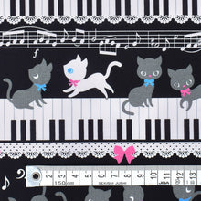  ゆうパケット ピアノの上で踊る黒猫ワルツ(ブラック) オックス生地