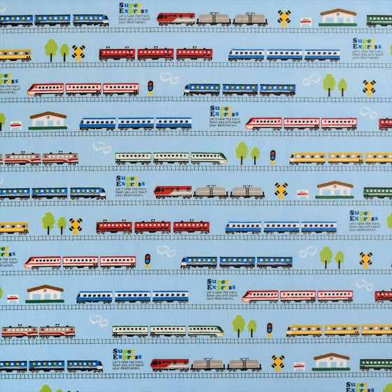 超特急ドリームエクスプレス(スケアー地・ライトブルー) ラミネート(厚み0.08mm)生地